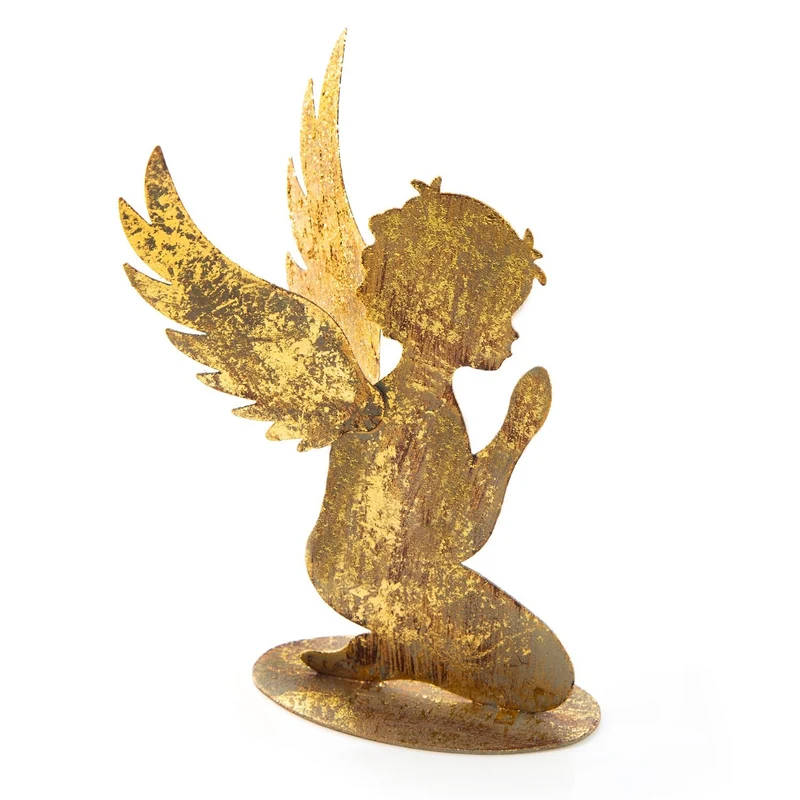 Engelfigur aus Metall Gold schraffiert - betender Engel 16 cm