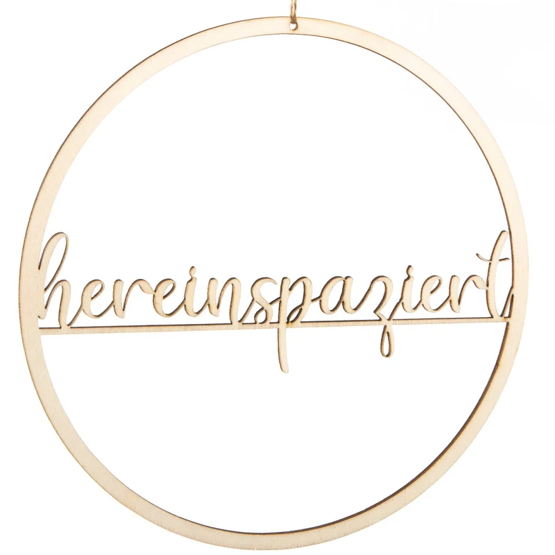Filigraner Türkranz aus Holz mit Text HEREINSPAZIERT