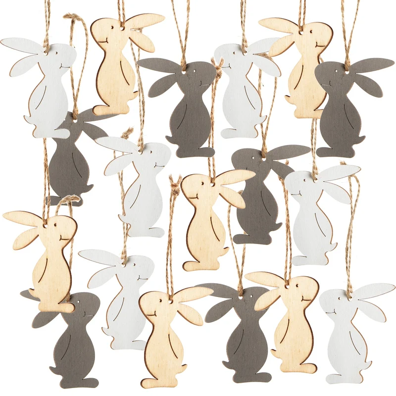 18 kleine Osterhasen aus Holz 6,5 cm grau braun beige - Osterdeko zum Aufhängen