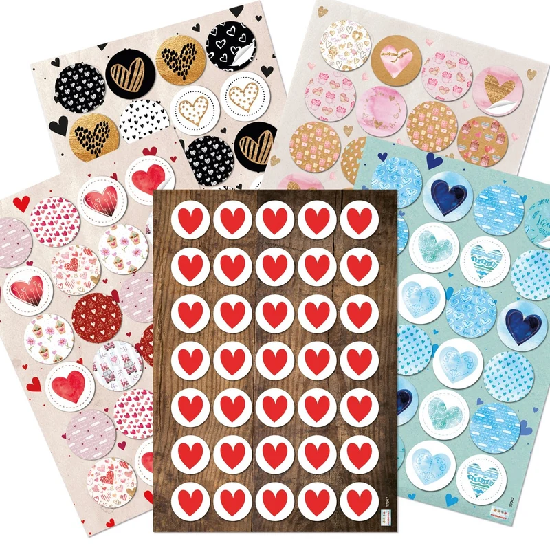 Herzaufkleber SET - 131 runde Sticker mit Herzen - bunte Aufkleber