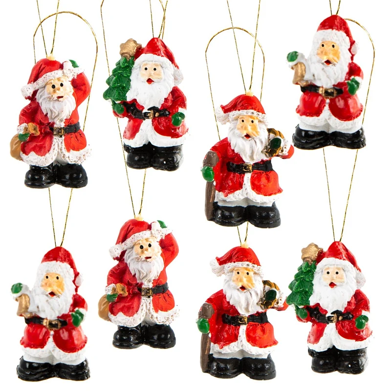 8 kleine Mini Weihnachtsmann Anhänger Nikolaus Figuren mit Schnur
