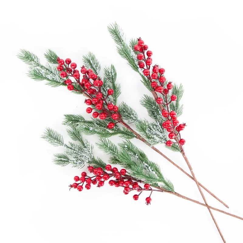 3 künstliche Beeren Zweige rot grün 63 cm - Weihnachten