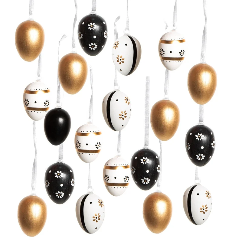 24 x Osterdeko zum Aufhängen Ostereier schwarz weiß Gold