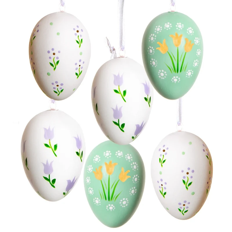 6 Ostereier grün weiß floral Anhänger Kunststoff 6 cm