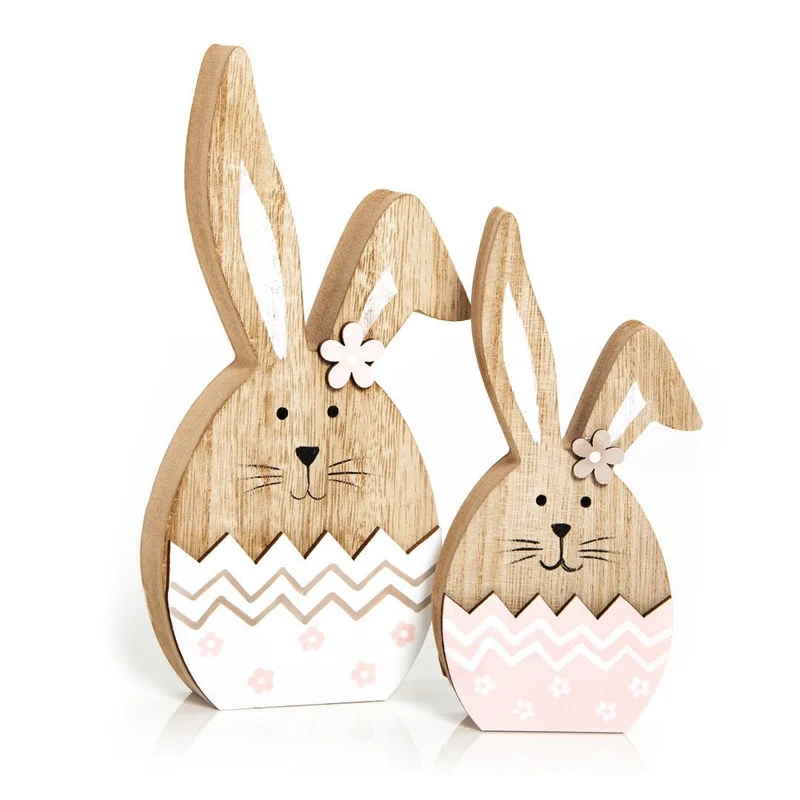 Osterhasen Set - 2 Holzhasen 18 cm + 14 cm Geschenkset