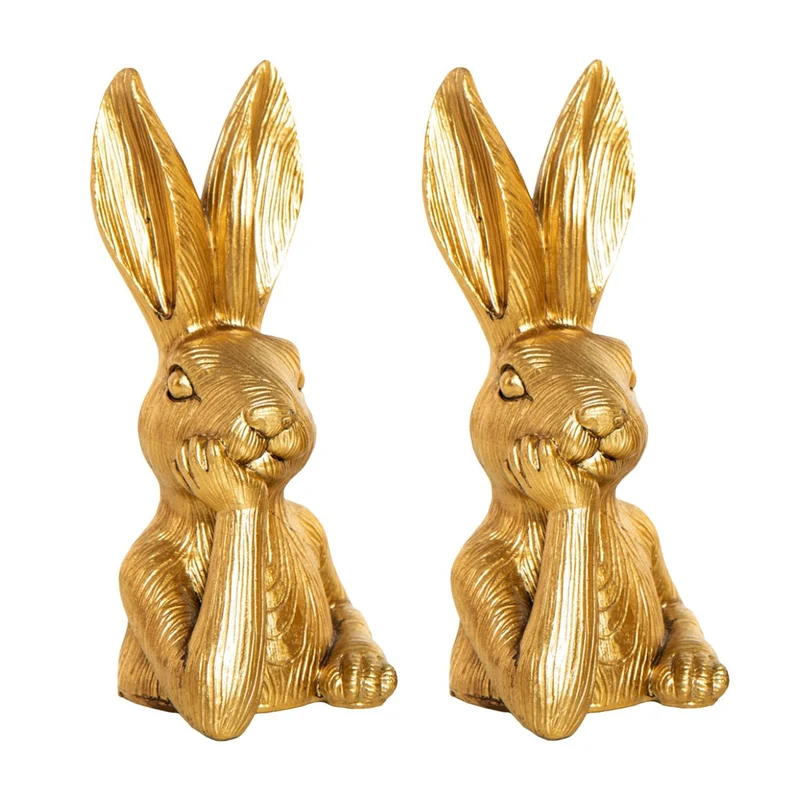 2 goldfarbene Osterhasen - Hasen Paar 17 cm edel exklusiv