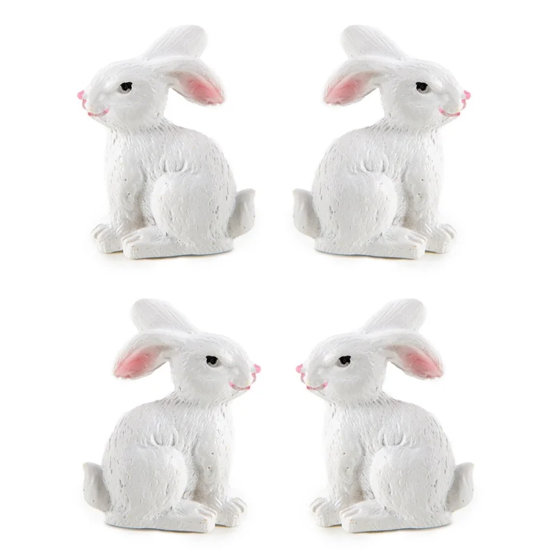 4 Mini Osterhasen Figuren weiß rosa Ostern Deko 3,5 cm