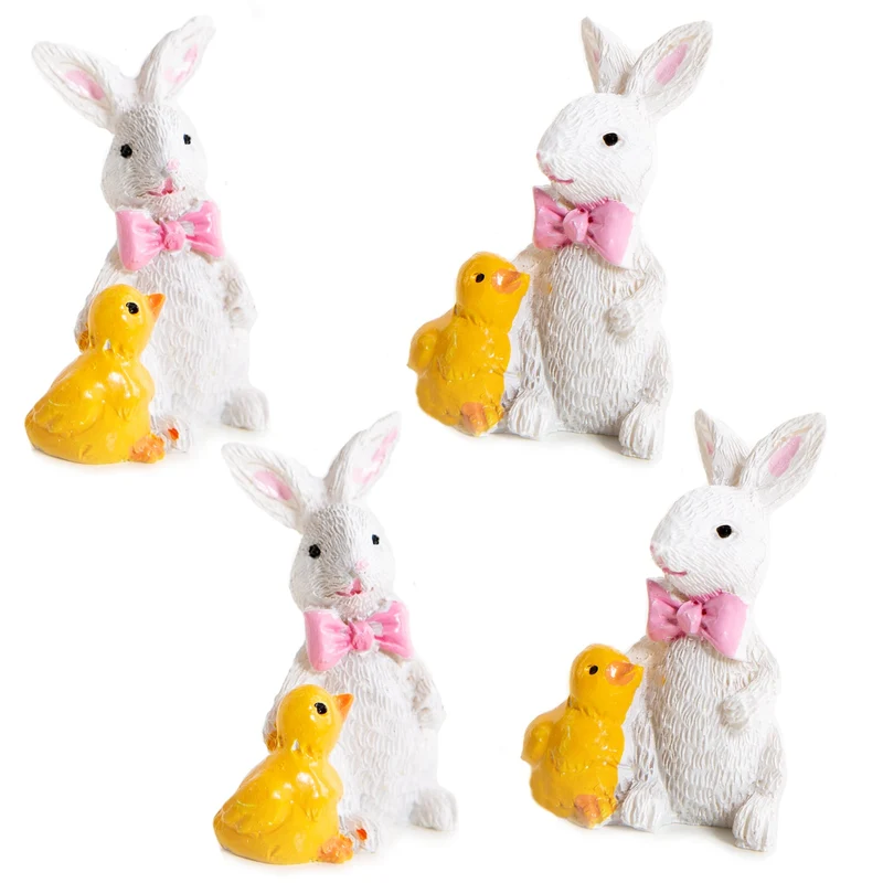 4 kleine Deko Hasen mit Küken - Osterhasen 4,5 cm