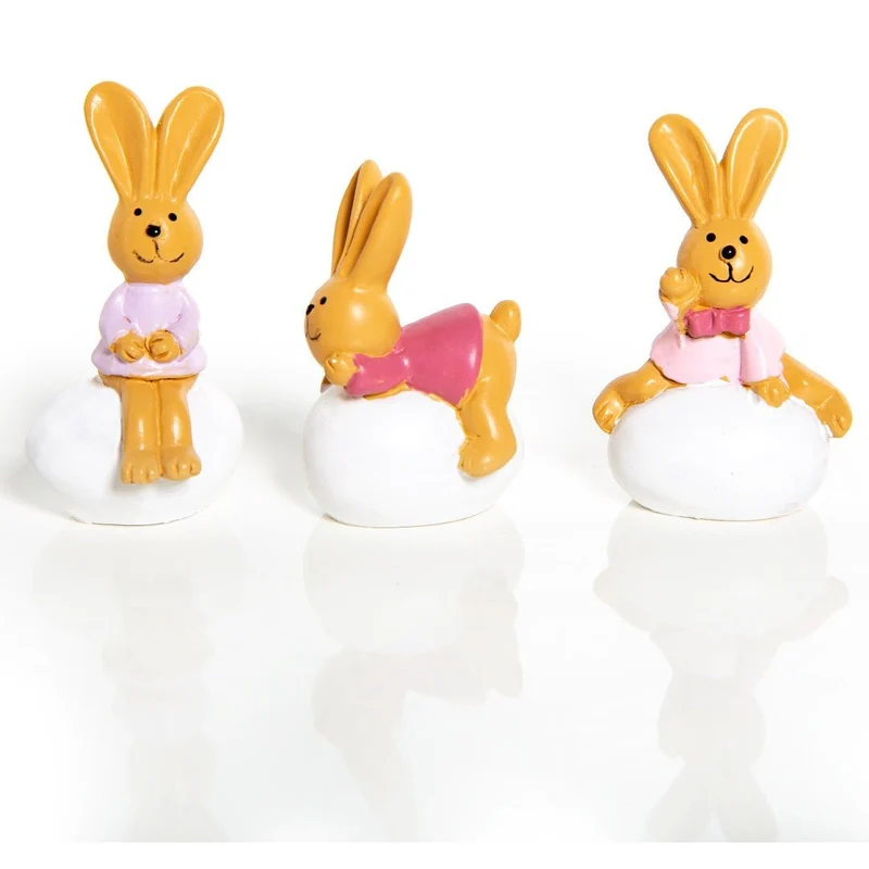 3 süße Osterhasen Ostereier Figuren rosa braun weiß 6 cm