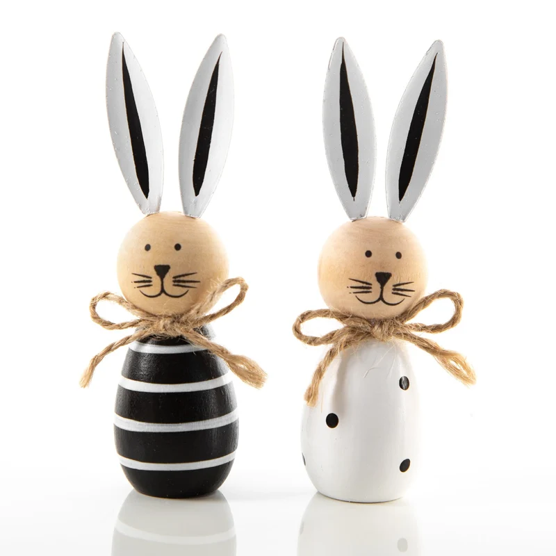 Hasen Paar schwarz weiß 2 Osterhasen aus Holz 10 cm