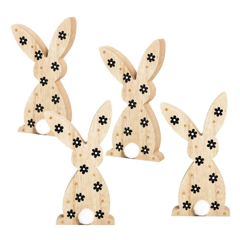 4 Ostern Holzhasen 15 cm Osterhase braun weiß mit Blümchen