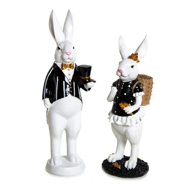 Elegantes Hasen Paar 30 cm Osterhasen schwarz weiß Gold