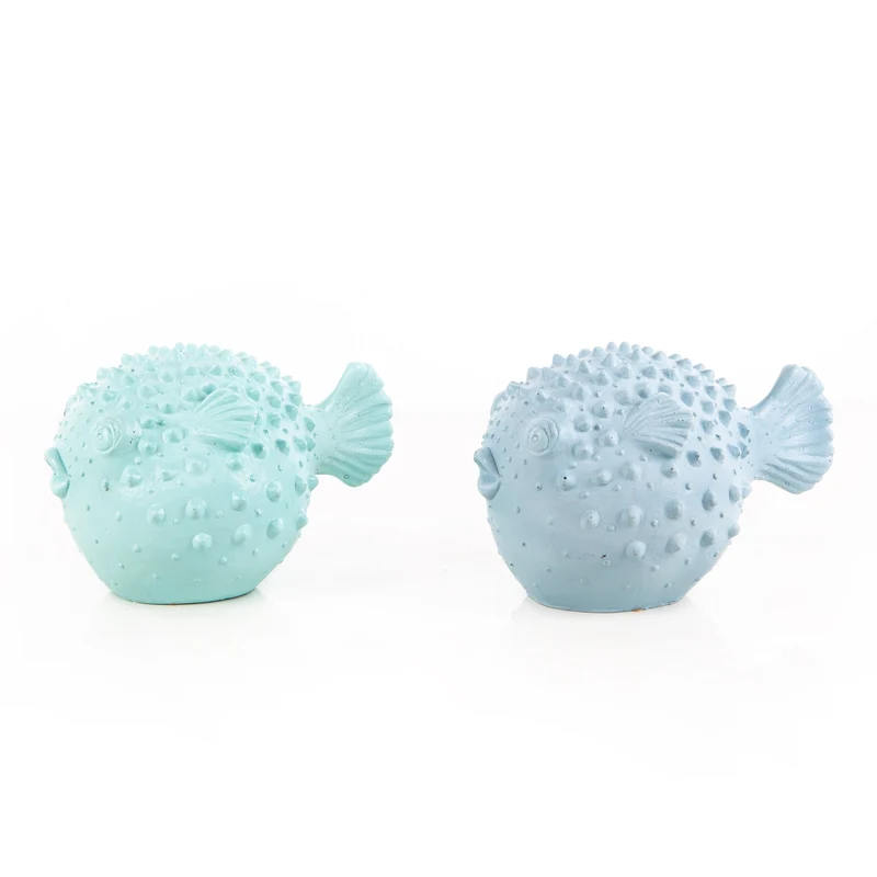 Kugelfisch Paar blau türkis 2 Figuren Maritime Deko 16 cm