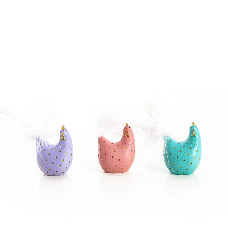 3 Bunte Hühner Ostern Deko lila rosa mint Keramik 6cm