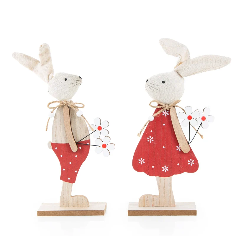 Osterhasen Paar Ostern Deko Hase Holz Mann Frau rot 22 cm