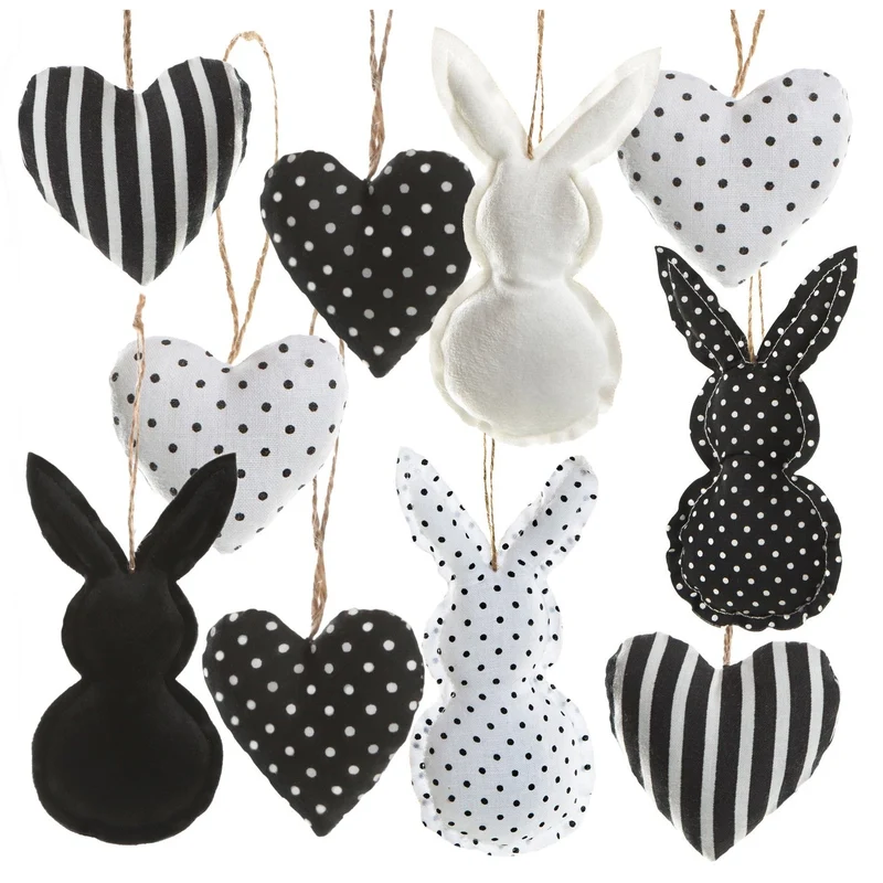 Ostern Deko Set Herzen Hasen zum Hängen schwarz weiß