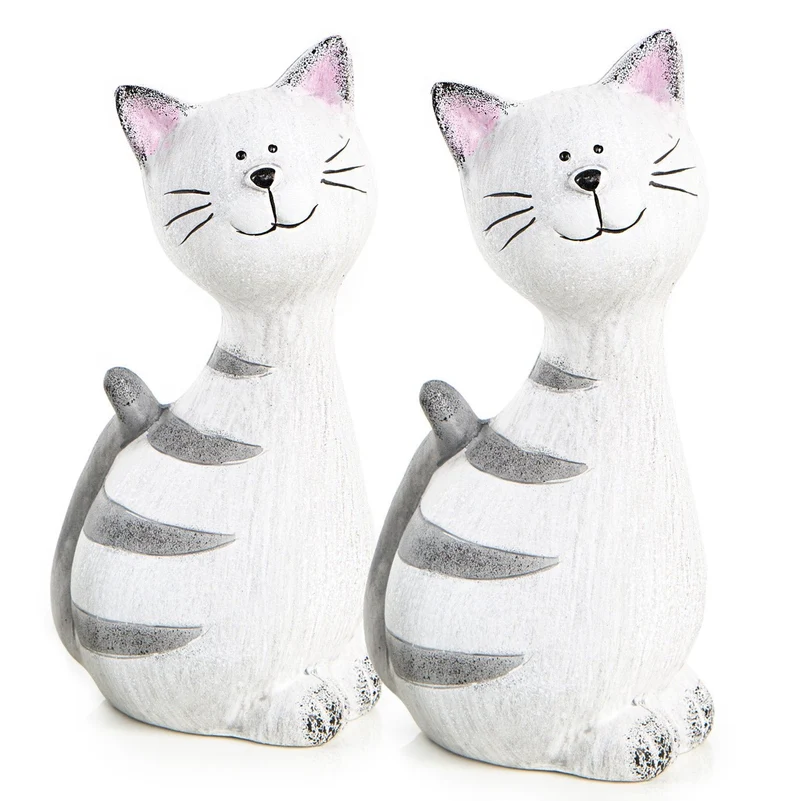 Katzen Figuren Set 2 Dekofiguren Geschenk Keramik 18 + 23 cm