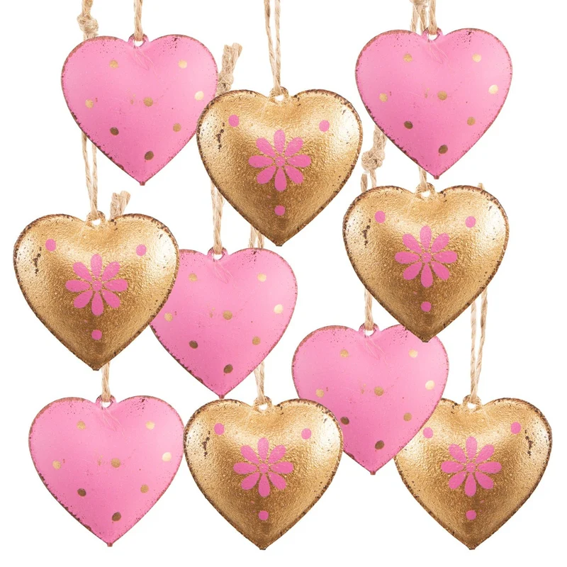 10 Metallherzen pink Gold Ostern Frühling Deko 4 cm