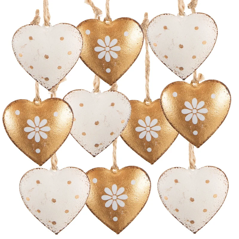 10 Metallherzen zum Aufhängen beige gold Herz 4 cm