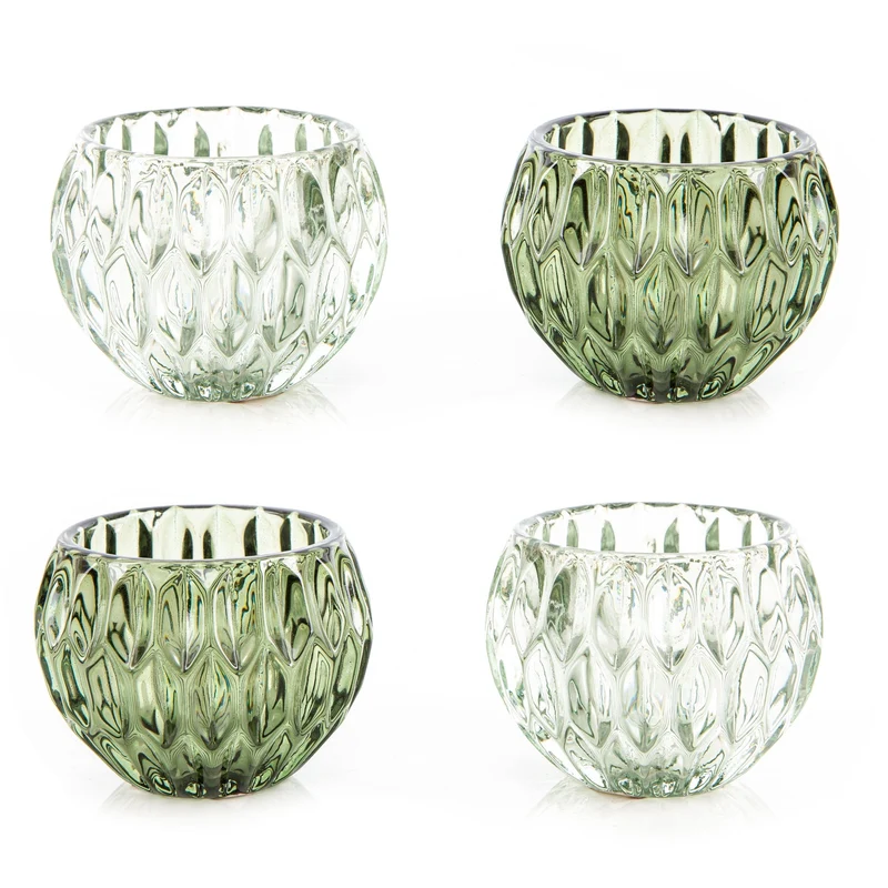 4 Teelichtgläser hellgrün + dunkelgrün Set aus Glas 8 cm