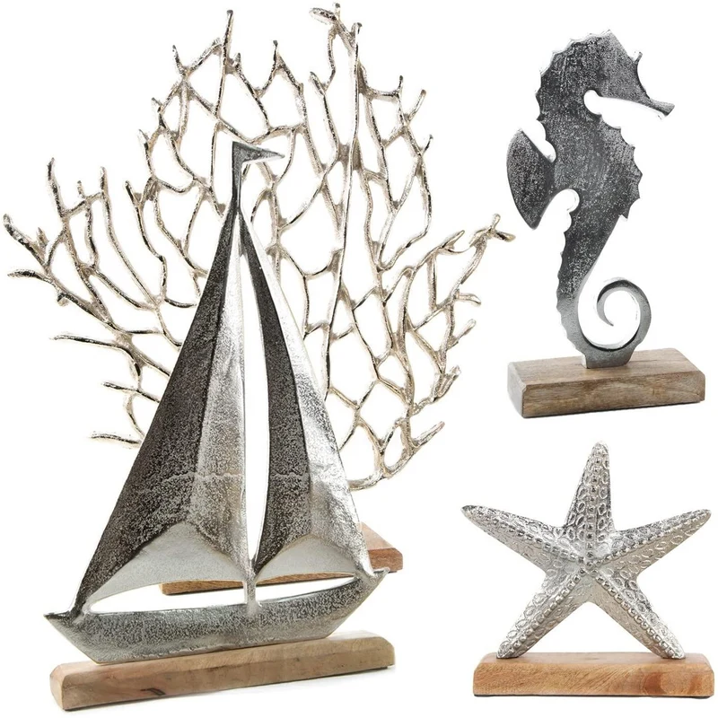 Logbuch-Verlag großes Deko Set maritim Silber braun Seegras + Schiff + Seestern + Seepferdchen Dekoset Geschenkset - Urlaub Meer Schaufenster