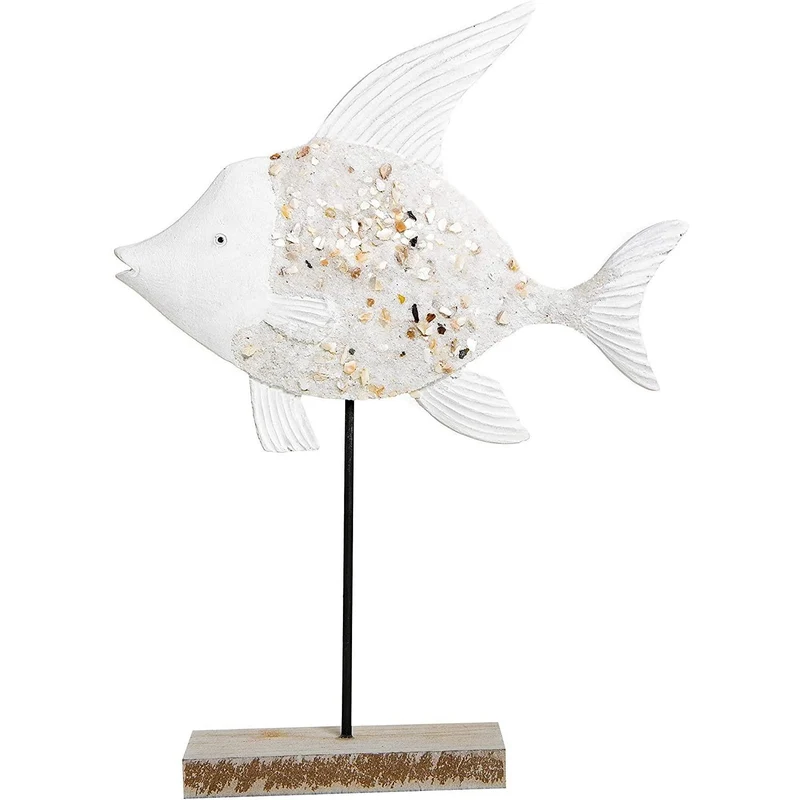 Edle Fisch Figur weiß aus Holz - 24 cm auf Holzsockel