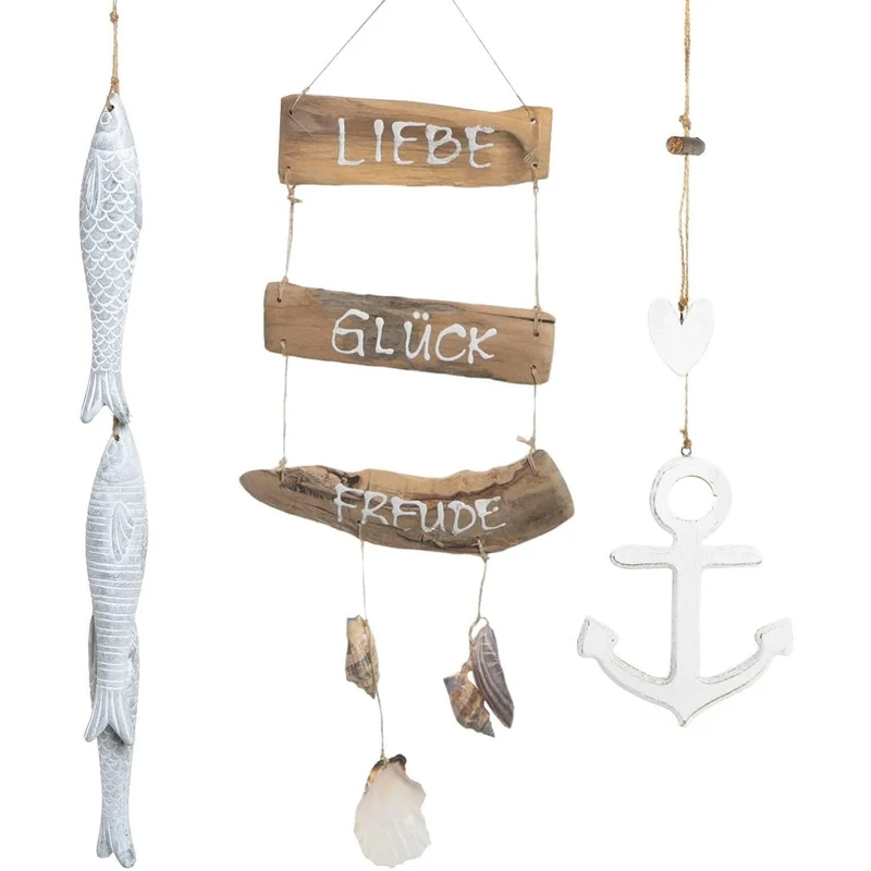 Deko Set zum Aufhängen - Fische + Türschild + Anker Anhänger