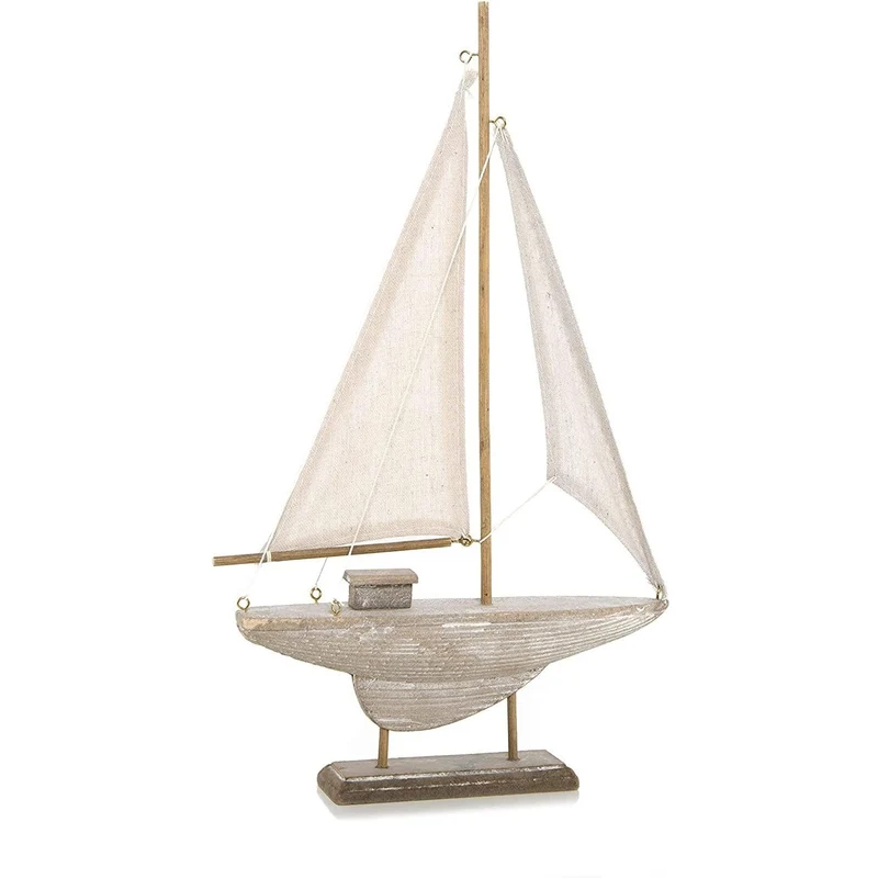 Großes Vintage Holzschiff - beige Shabby chic - aus Holz & Leinen