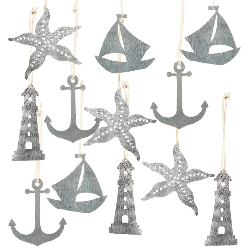 12 flache Metallanhänger Seestern + Anker + Schiffe + Leuchtturm