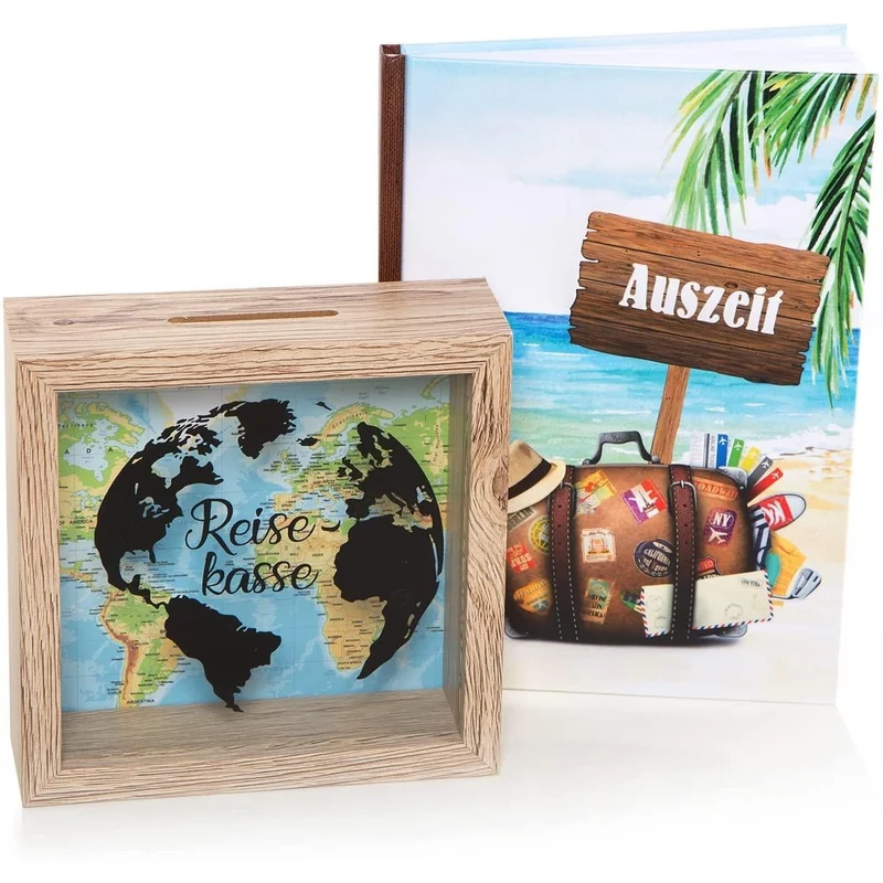 Geschenkset Reise - Reisetagebuch + Spardose Reisekasse