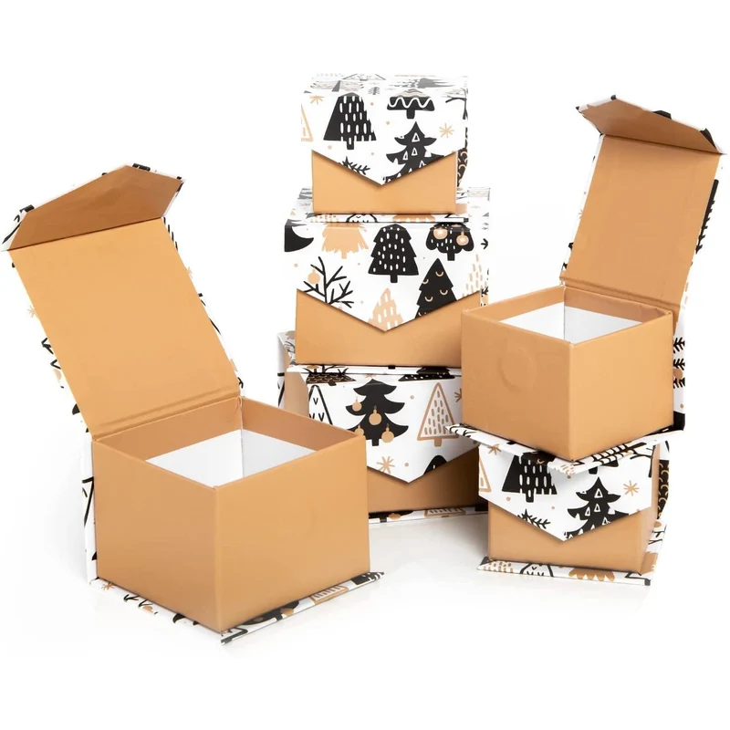 6 weihnachtliche Geschenkboxen braun weiß schwarz mit Magnetverschluss