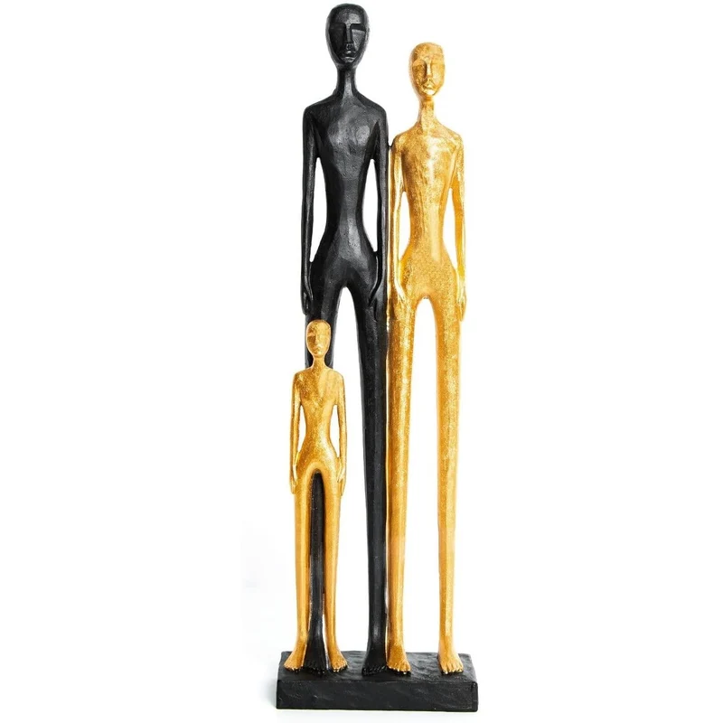 Edle Skulptur - Familie Mann Frau Kind - schwarz Gold modern 60 cm