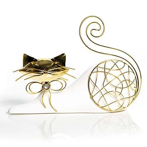 Katze Figur weiß gold aus Keramik & Metall - edle Katzenfigur