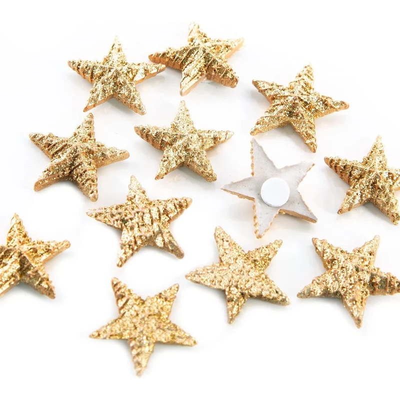 12 Streudeko Sterne Gold glitzernd - Weihnachtsdeko goldfarben 3 cm