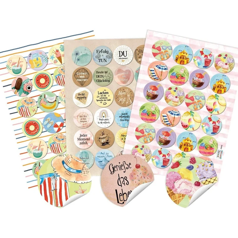 3 x 24 Sommer Urlaub Sticker - bunte Aufkleber Spruchaufkleber 4 cm