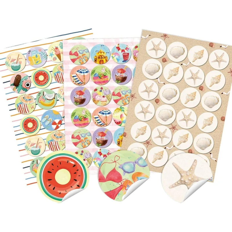3 x 24 bunte Sticker Sommer Urlaub Reise Muscheln - 4 cm