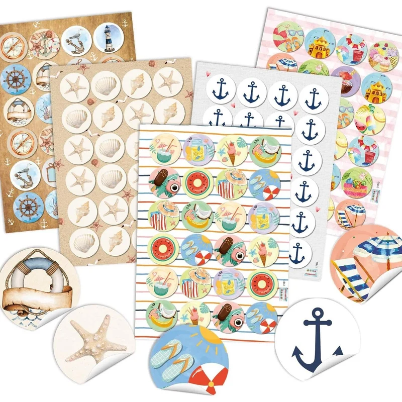 Aufkleber SET 5 x 24 bunte Sticker - Urlaub Reise maritim sommerlich