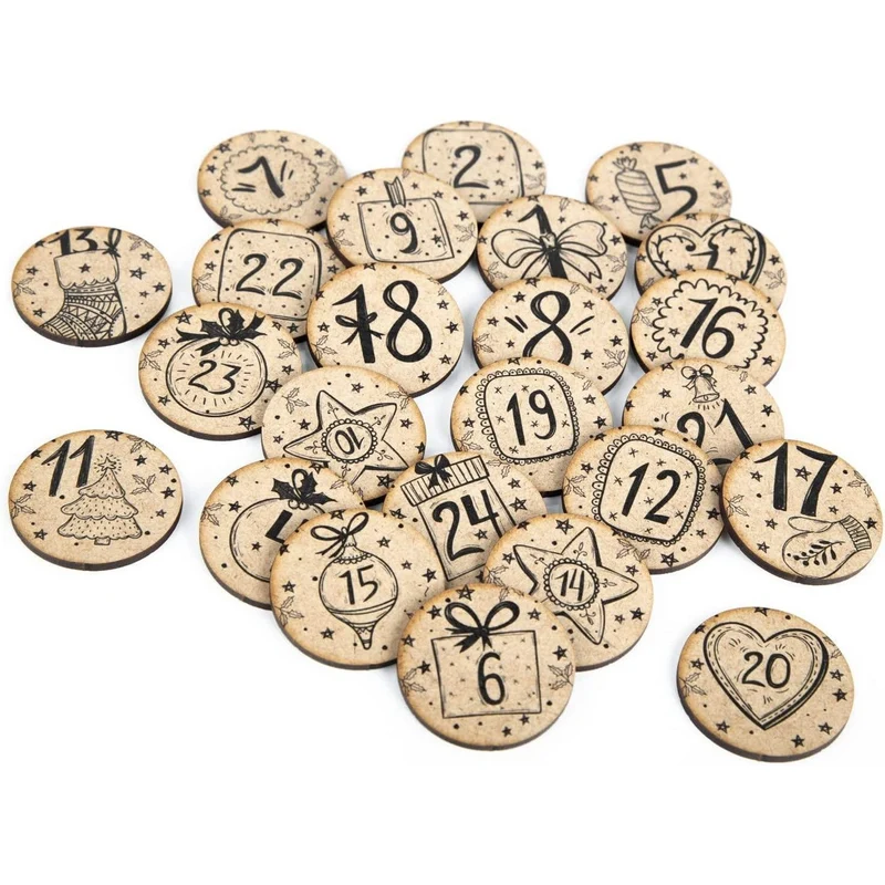 24 Adventskalender Zahlen Holz Scheiben natur schwarz vintage