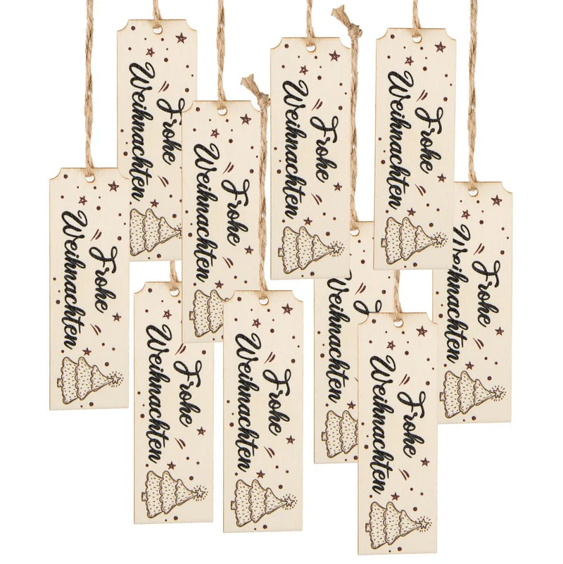 10 Frohe Weihnachten Text Anhänger - natur schwarz aus Holz