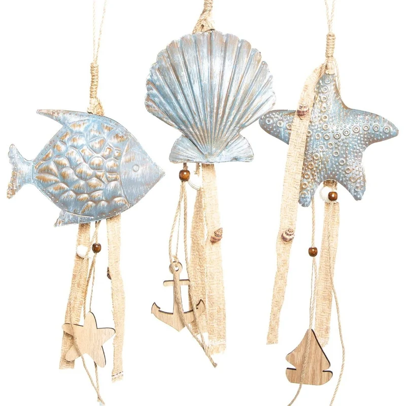 3 große maritime Deko Anhänger - Muschel + Seestern + Fisch