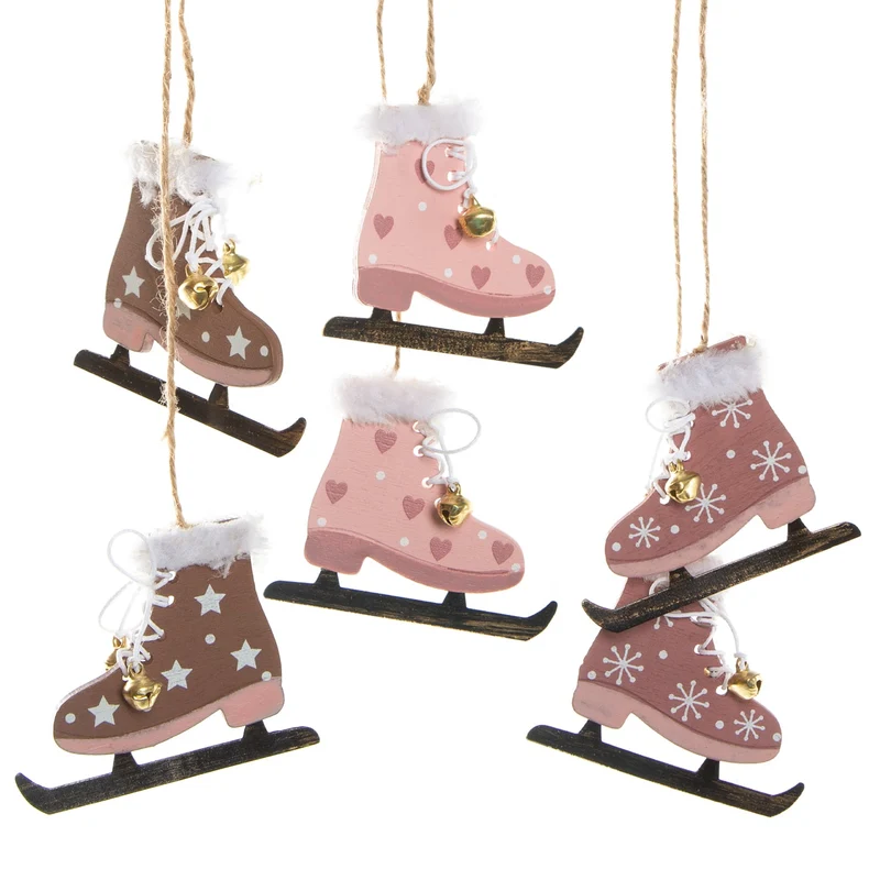 3 Schlittschuhe Anhänger pink rosa 6,5 x 8 cm - Weihnachten