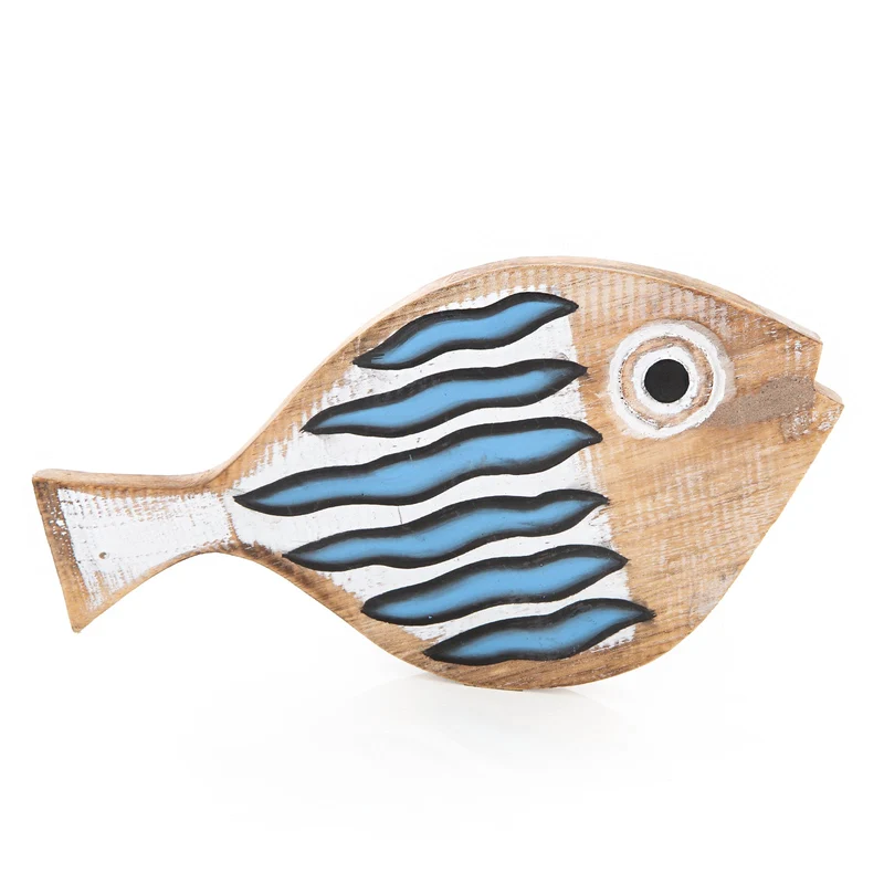 Fisch Wanddekoration aus Holz Natur weiß blau 30 cm