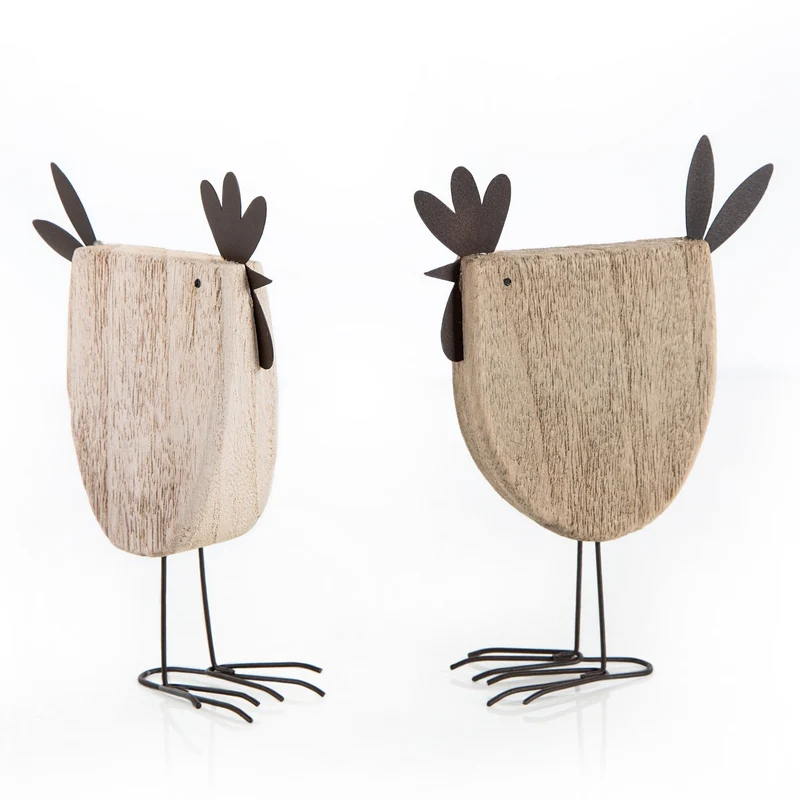 2 Ostern Dekofiguren Hühner aus Holz braun Natur 18 cm