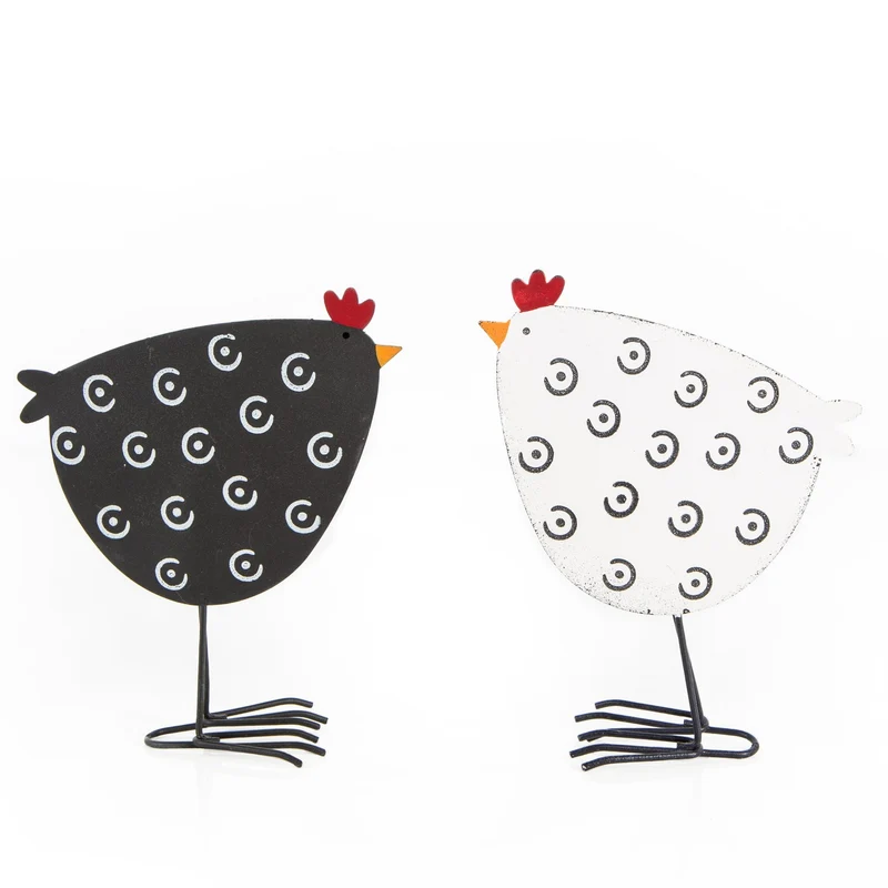 2 Moderne Hühner Metall schwarz weiß Ostern Frühling 17 cm