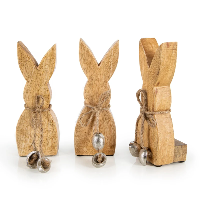 3 Hasen Holzhasen braun Osterhasen Ostern Set 15 cm