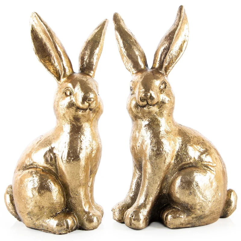 2 Osterhasen Figuren Gold glänzend edle Dekofiguren 24 cm