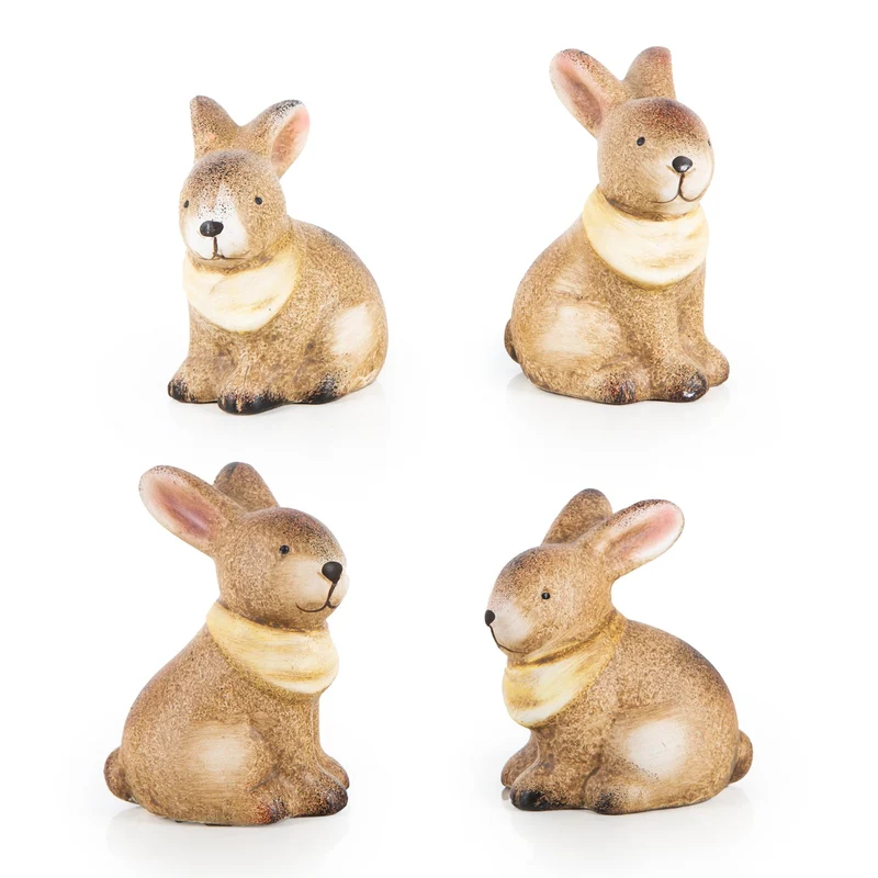 4 Ostern Deko Hasen Figuren braun gelb aus Keramik