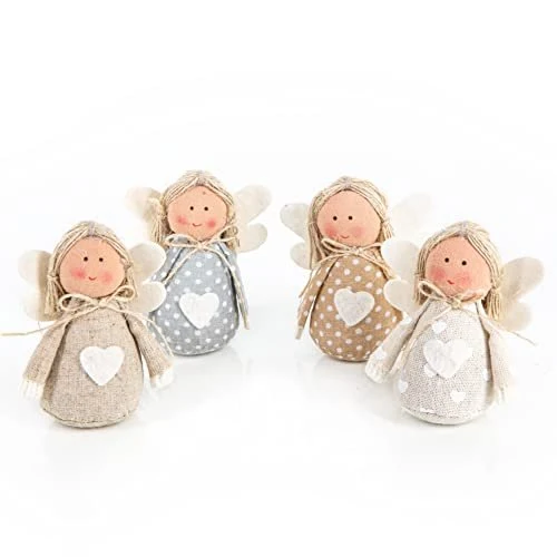 4 kleine Schutzengel mit Herz Natur Pastell Geschenk 8 cm