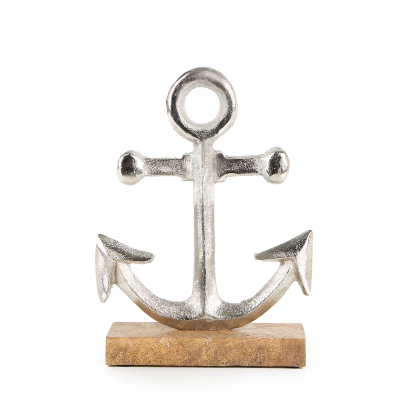 Anker Dekofigur Silber Metall braun als Maritime Deko 21 cm