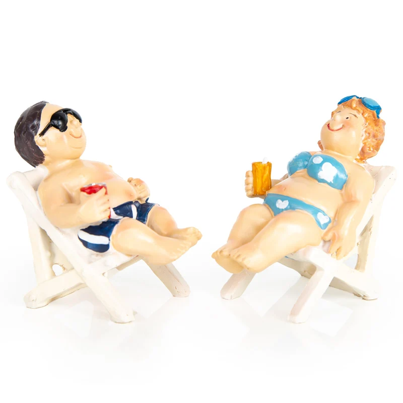 2 Standurlauber Deko Figur Mann Frau im Badezimmer bunt 7 cm